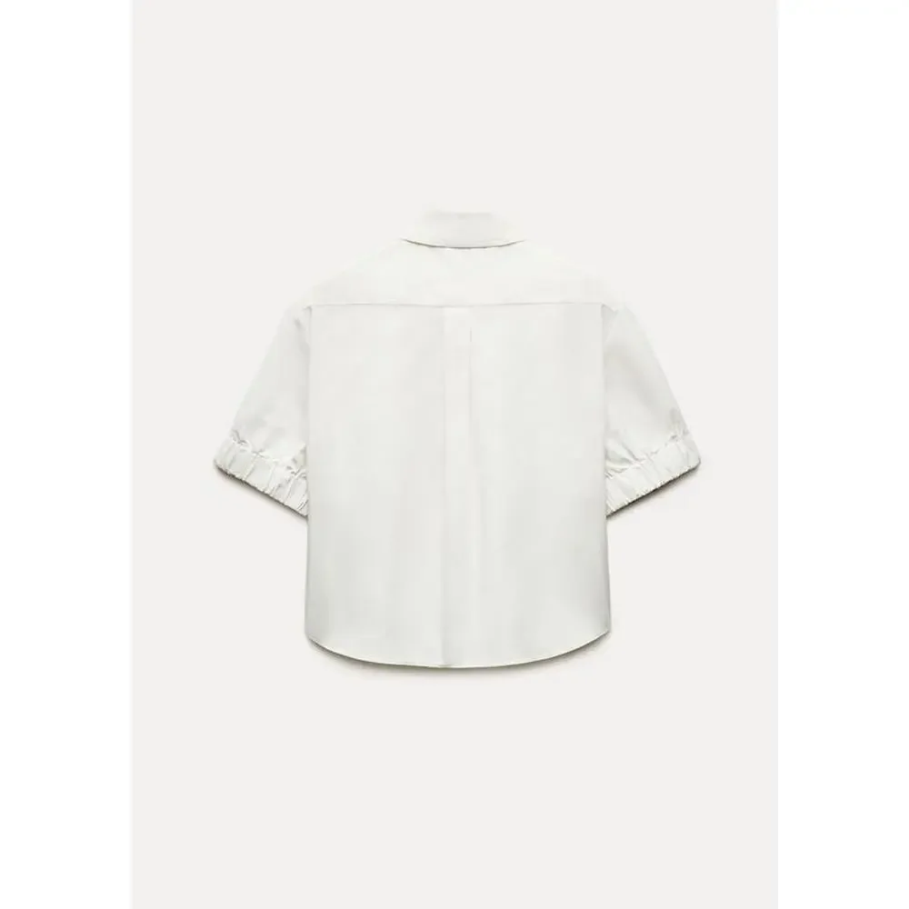 Zara lapel collar shirt short puffy sleeve Sz XS NWT Academia feminine Preppy